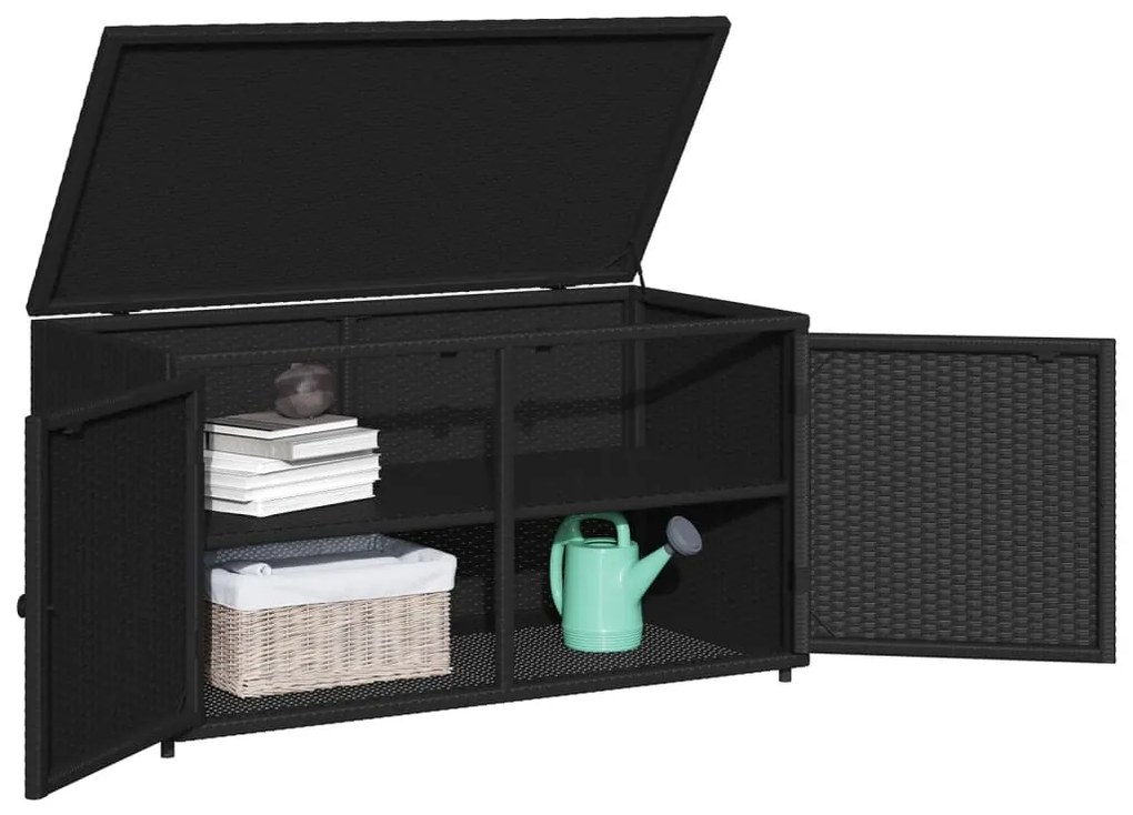 Armário de arrumação para jardim 110x55x60,5 cm vime PE preto