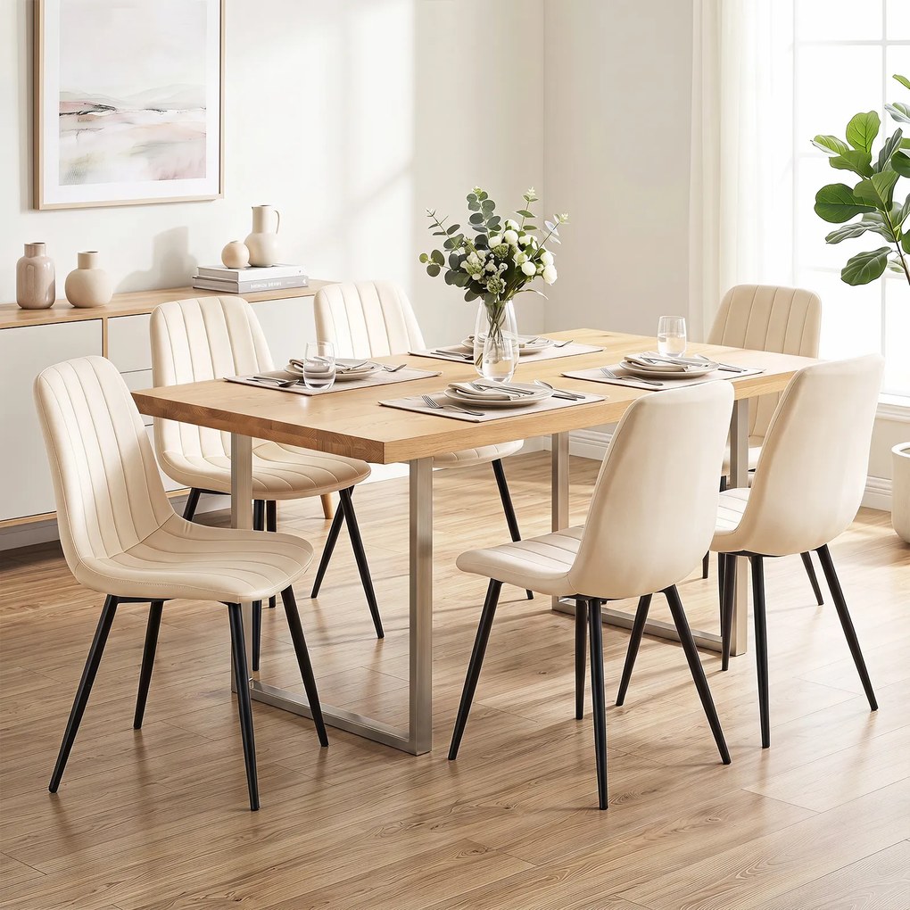 Conjunto de 4 Cadeiras de Sala de Jantar (MESA NÃO INCLUIDA), 54 x 44,5 x 87 cm, Acolchoadas em Veludo, Bege