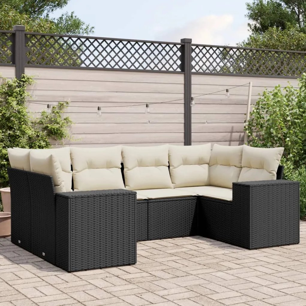 vidaXL 6 pcs conjunto sofás de jardim c/ almofadões vime PE preto