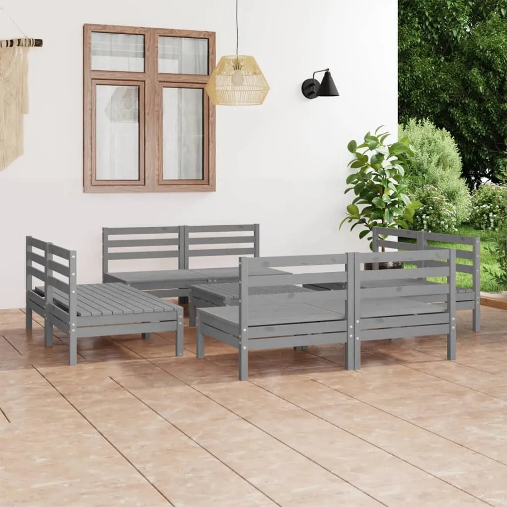 vidaXL 9 pcs conjunto lounge de jardim pinho maciço cinzento
