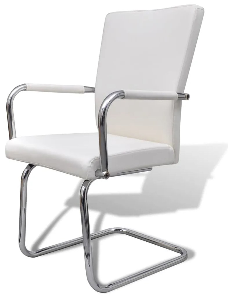 Cadeiras de jantar cantilever 6 pcs couro artificial branco