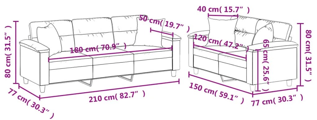 2 pcs conjunto sofás c/ almofadas tecido microfibra cinza-claro