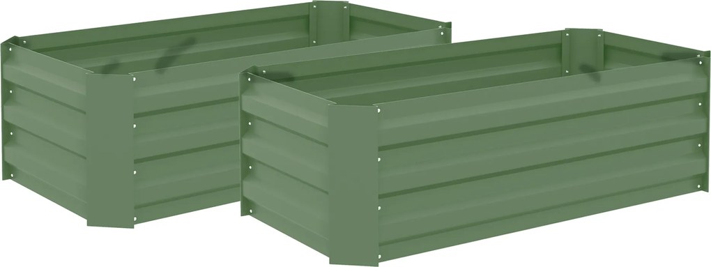 Conjunto de 2 floreiraa de Aço Caixa de Plantio Quadrada para Cultivos de Plantas Flores Pátio Exterior 100x50x30 cm Verde