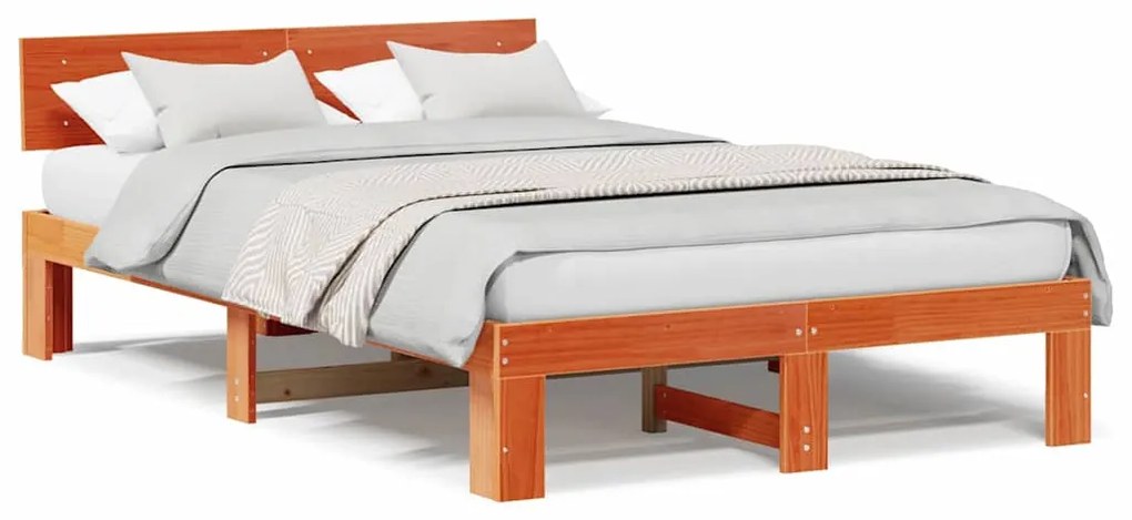 Estrado de Cama com Cabeceira Castanho 120x200 cm Madeira de Pinho