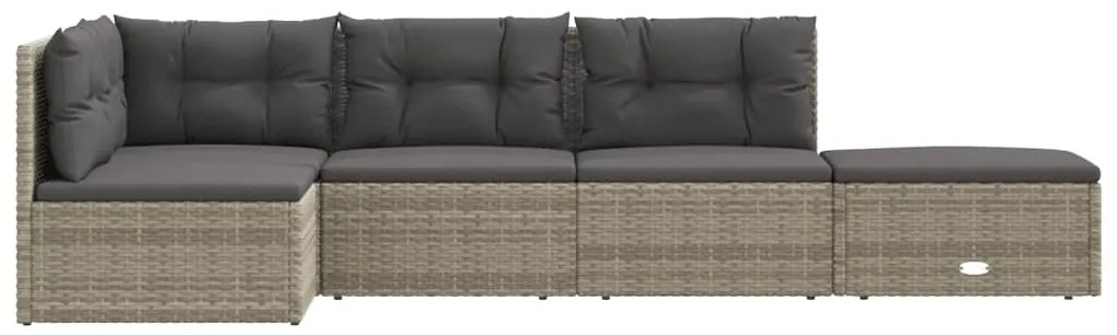 5 pcs conjunto lounge de jardim c/ almofadões vime PE cinzento