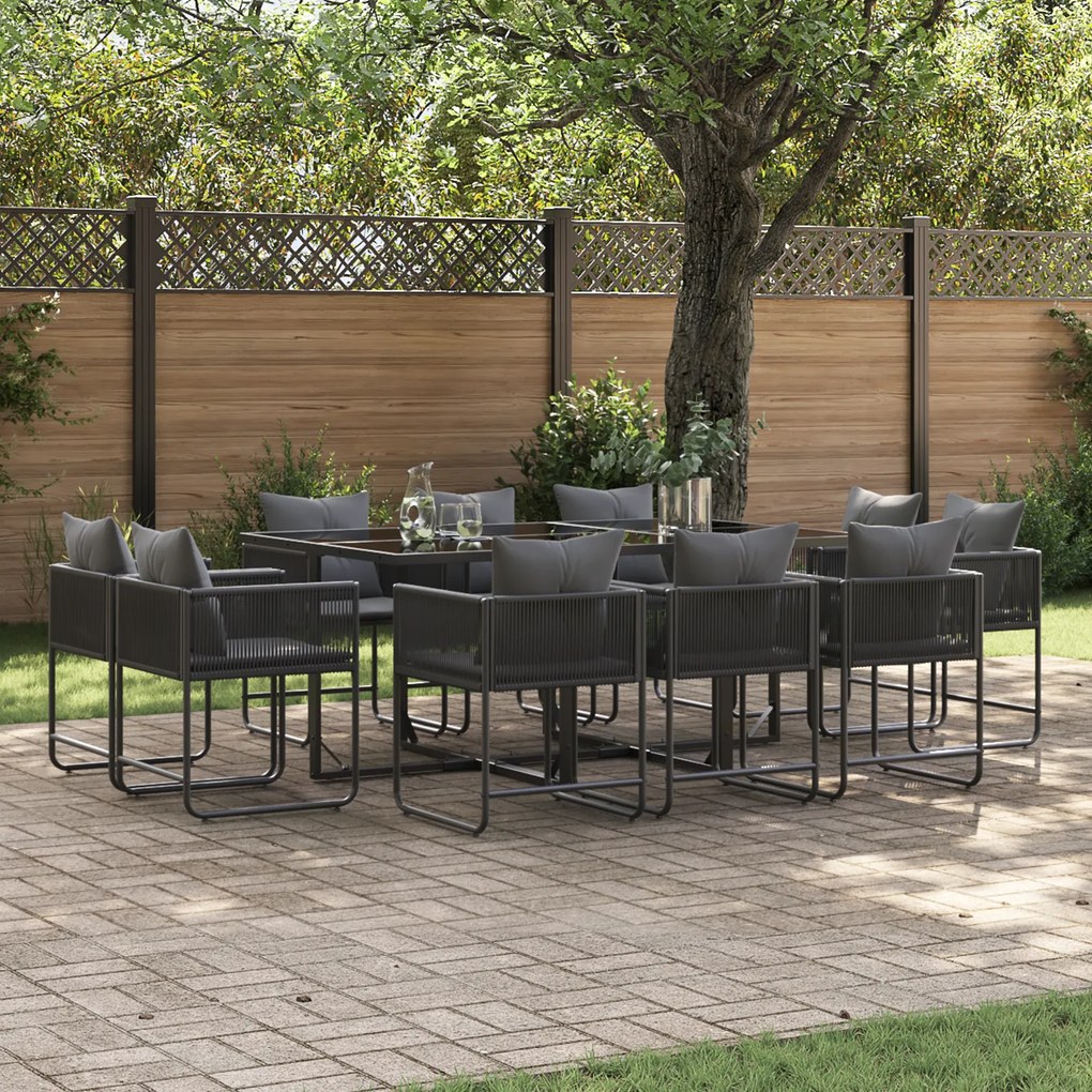 Conjunto de Jantar de Jardim com 13 Peças e Almofadas em Aço e Rattan