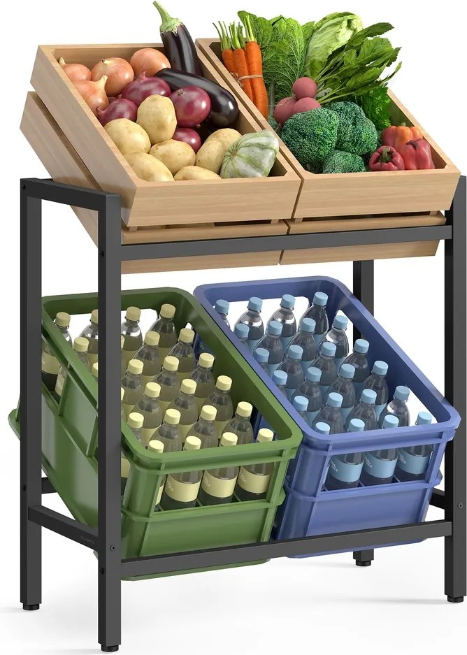 Estante para caixas de bebidas 36 x 70 x 81 cm com 2 níveis para 4 caixas, Preto