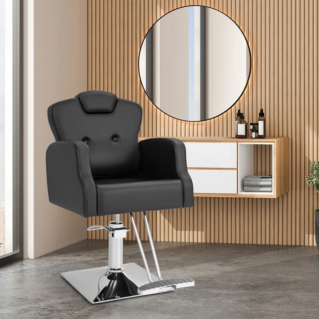 Cadeira de cabeleireiro hidráulica 99-114 cm com apoio de cabeça giratório de 360° com regulação da altura Carga 150 kg Preto