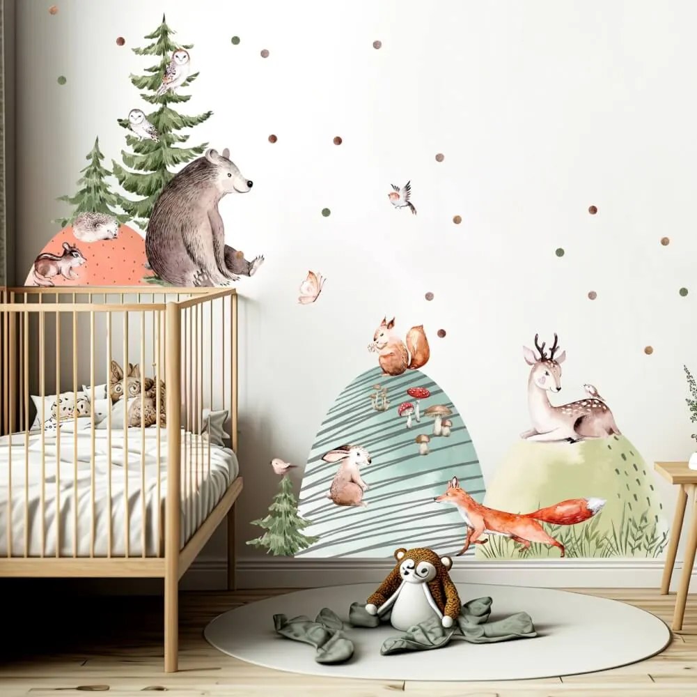Autocolantes para o quarto das crianças - Animais da floresta e colinas