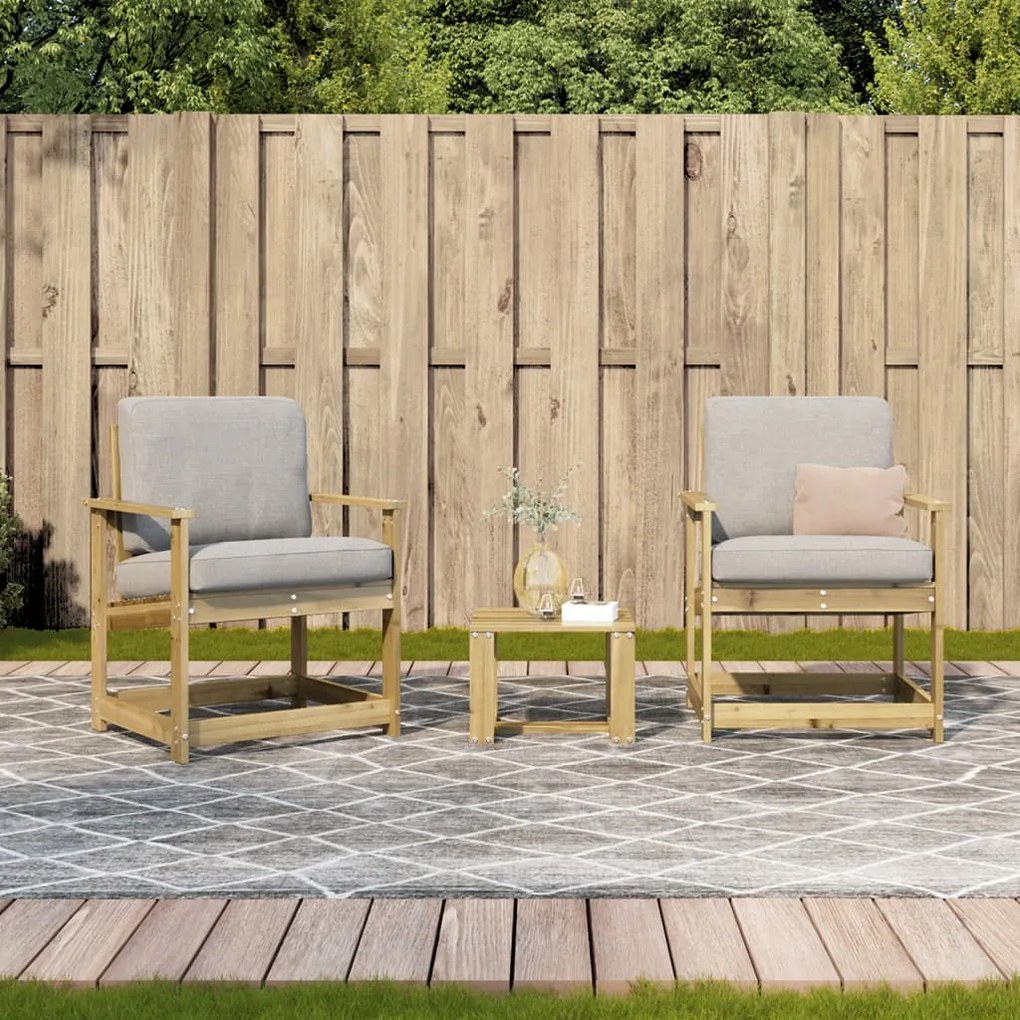 Conjunto de Jardim - 2 Poltronas e 1 Mesa - Madeira de Pinho Impregnad