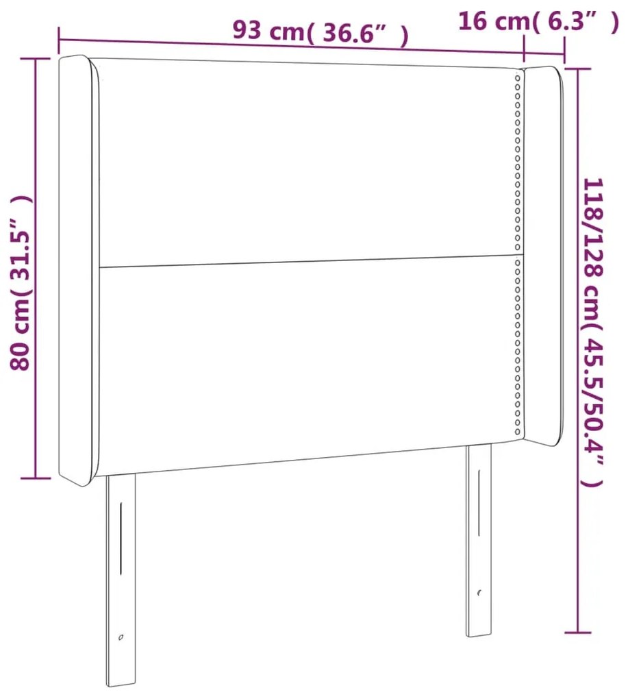 Cabeceira de cama c/ LED 93x16x118/128cm couro artificial crème