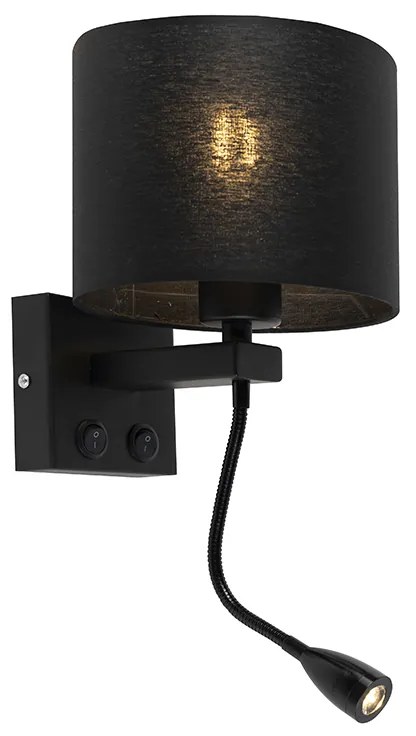 LED Candeeiro de Parede Moderno Preto com Abajur Preto - Brescia Moderno