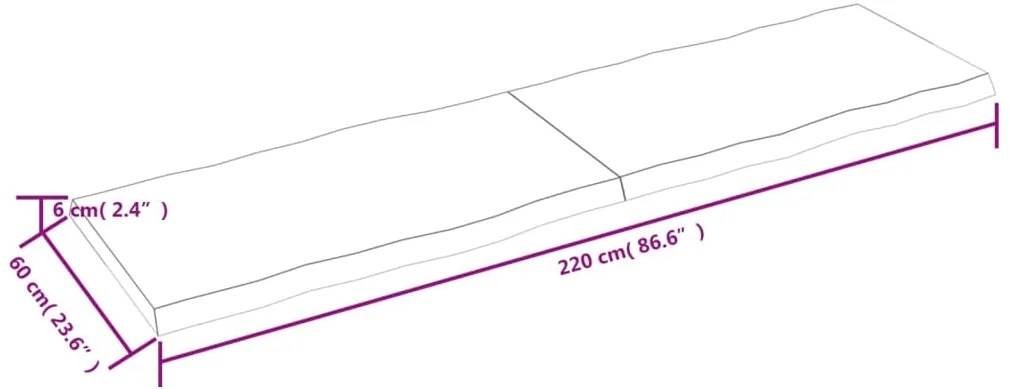 Tampo mesa 220x60x6 carvalho tratado borda viva cinza-escuro