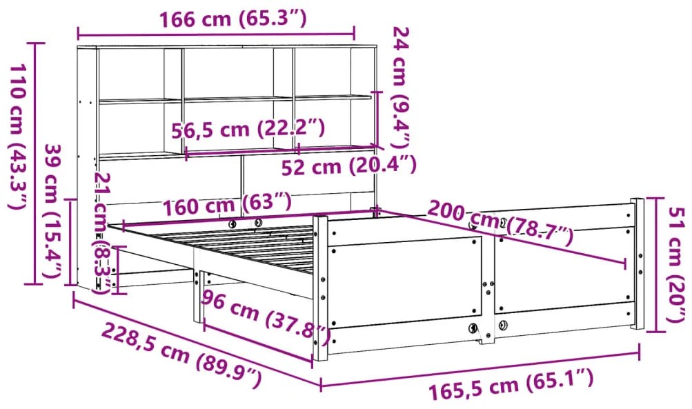 Cama com estante sem colchão 160x200 cm pinho maciço