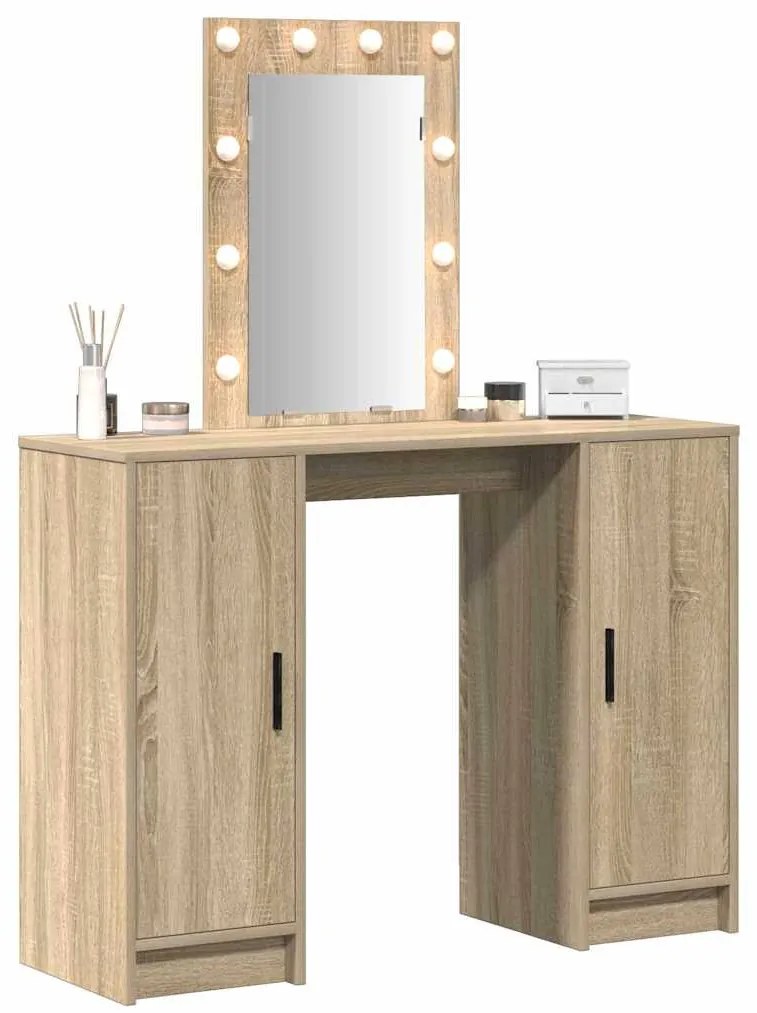 Mesa de Maquiagem com Luzes LED em Carvalho Sonoma, 102x33x135 cm