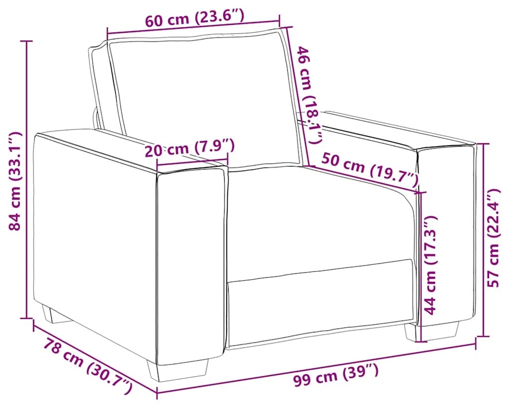 Sofá-cadeira Cinza Claro 60 cm Tecido