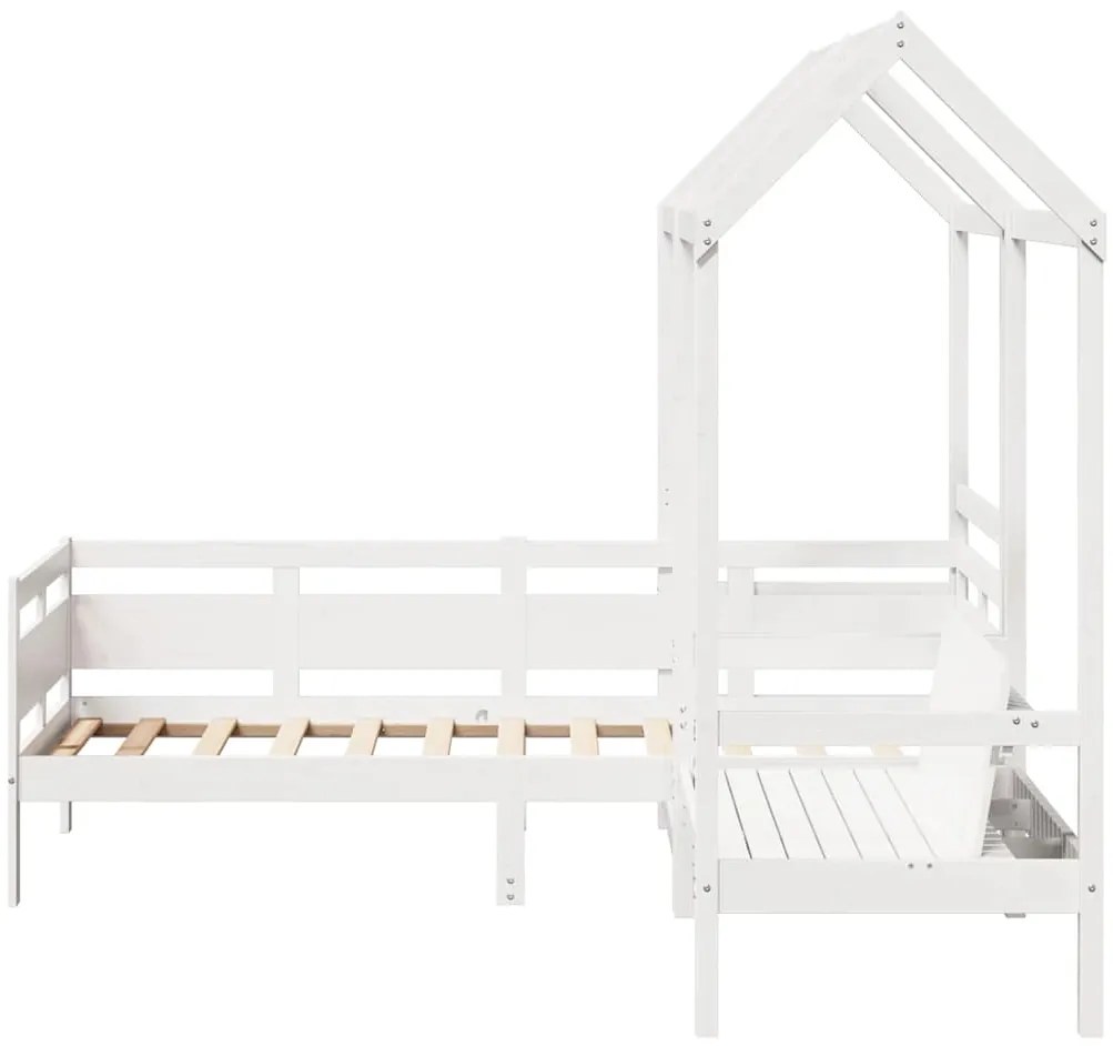 Conj. sofá-cama e banco c/ telhado 90x190cm pinho maciço branco