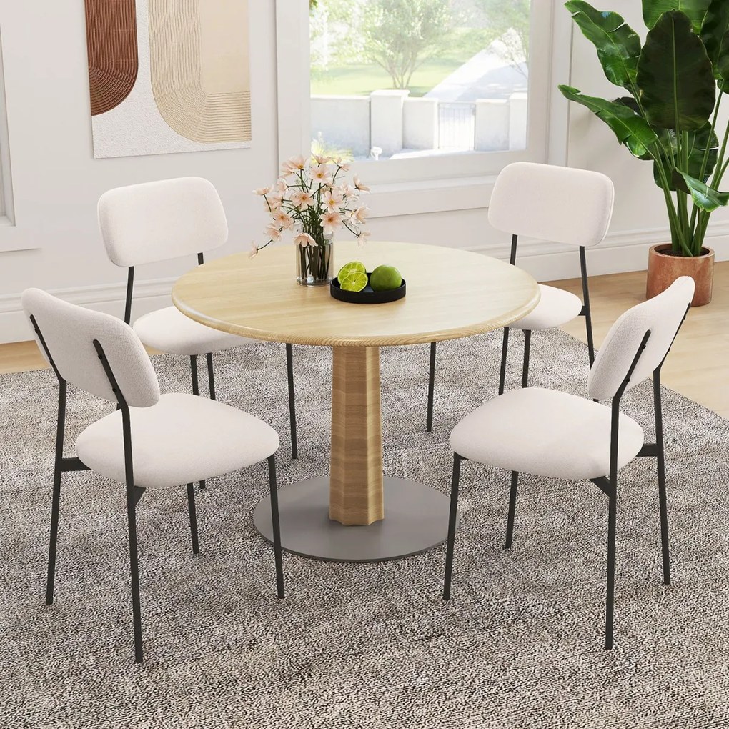 Conjunto de 4 cadeiras de jantar (MESA NÃO INCLUIDA) modernas estofadas em linho com pernas metálicas, assento acolchoado e encosto curvo bege