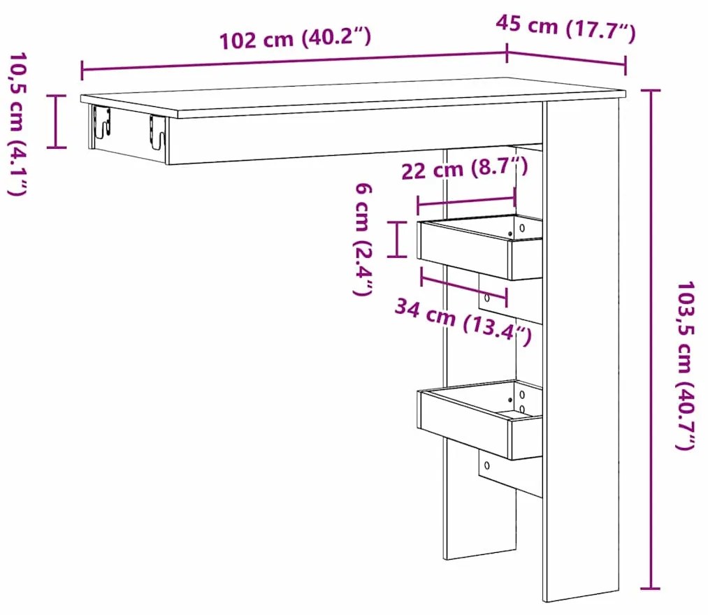 Mesa de Bar vidaXL - Carvalho Preto - 102x55x103.5 cm - Feita de Madei