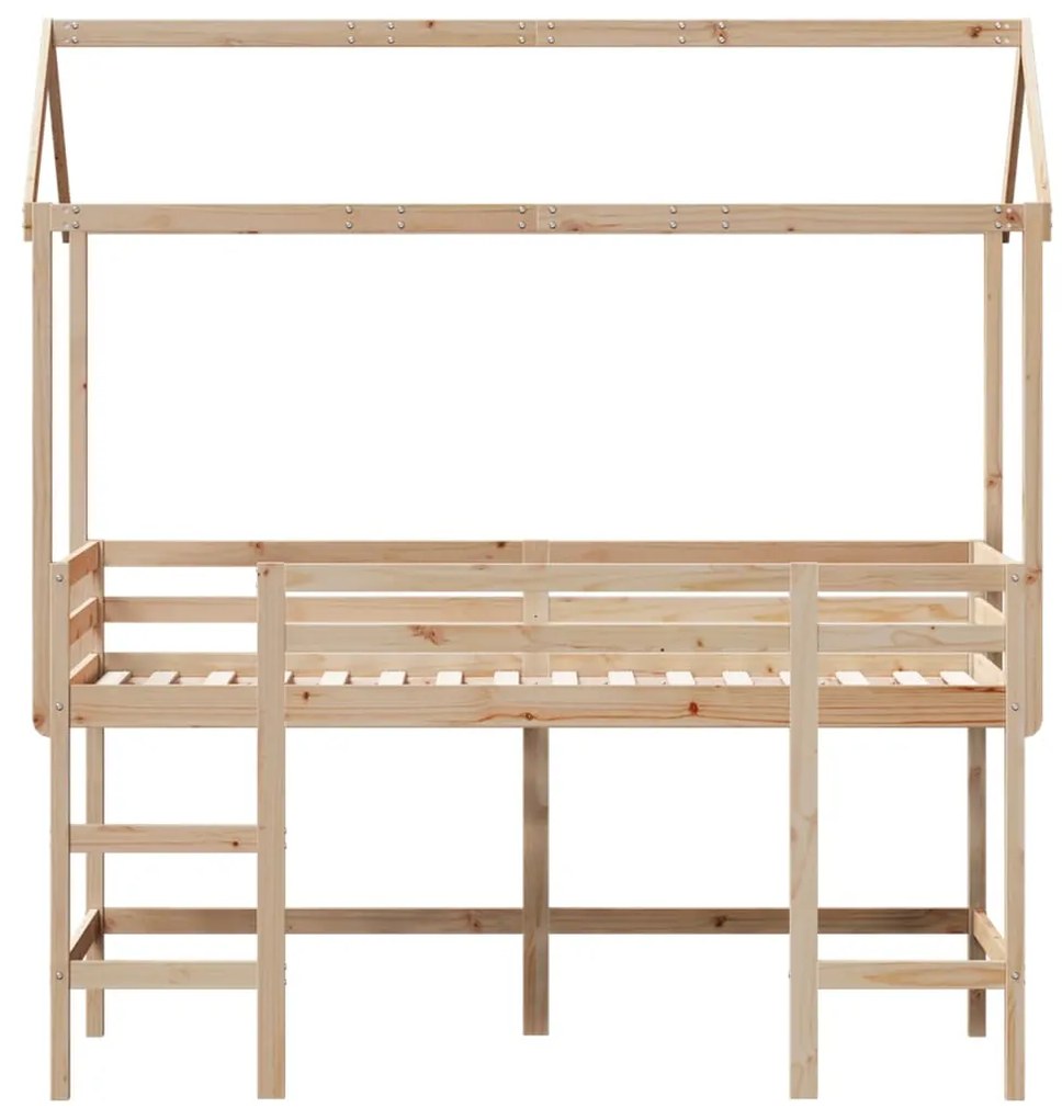 Cama alta c/ escada e telhado 80x200 cm pinho maciço