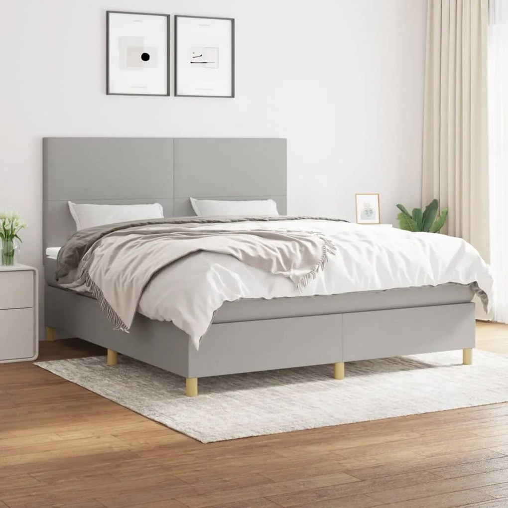 vidaXL Cama com molas/colchão 160x200 cm tecido cinzento-claro