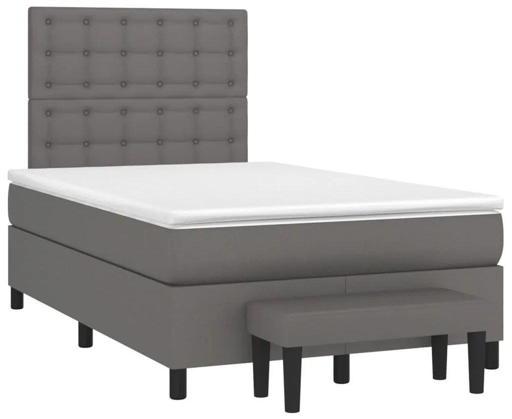 Cama boxspring com colchão 120x190 cm couro artificial cinzento