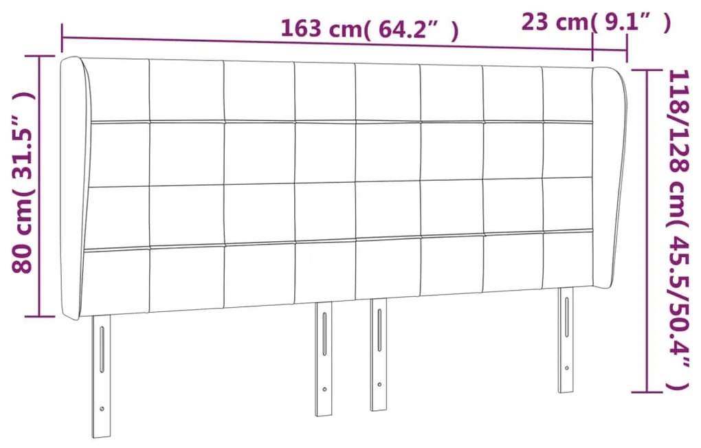 Cabeceira de cama c/ abas tecido 163x23x118/128 cm creme