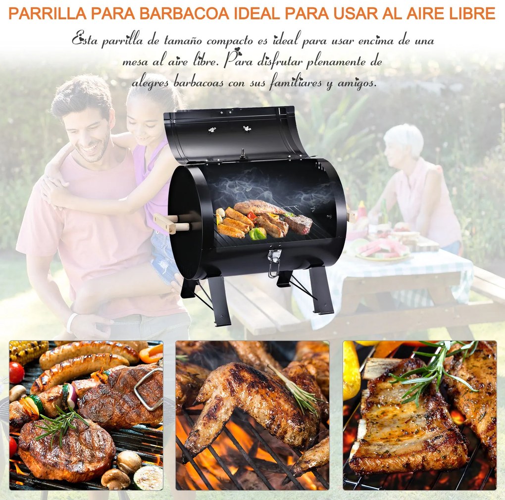 Outsunny Barbecue a Carvão de Mesa Barbecue a Carvão Compacta com Term