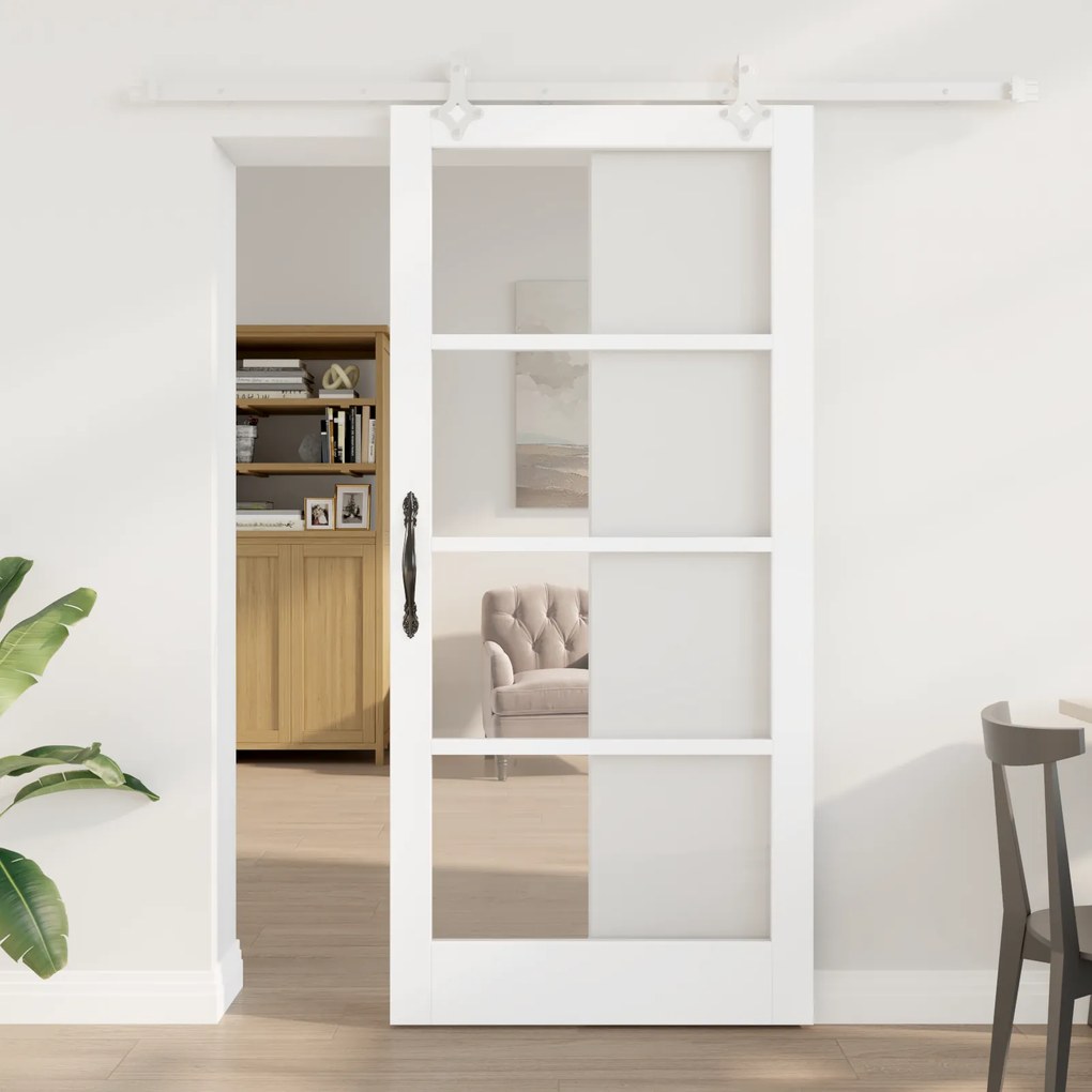 Porta Deslizante vidaXL com Conjunto de Hardware Branco 93x202 cm Made