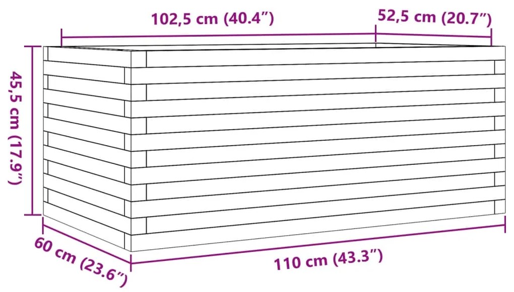 Vaso/floreira de jardim 110x60x45,5 cm madeira douglas maciça