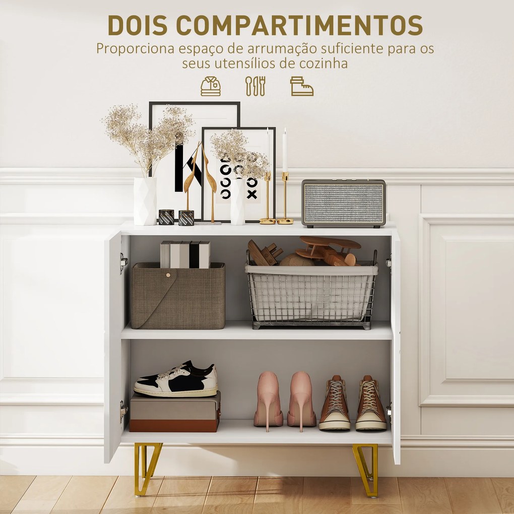 Aparador para Sala Aparador de Entrada com 2 Portas e Prateleiras Ajustáveis para Cozinha Sala 80x40x75 Branco Brilhante