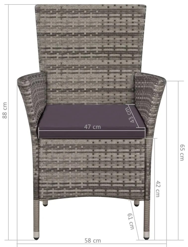 9 pcs conjunto jantar exterior c/ almofadões vime PE cinzento