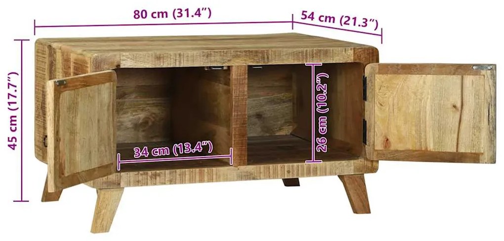 Mesa de Café 80x54x45 cm Madeira de Mangueira Maciça Rústica
