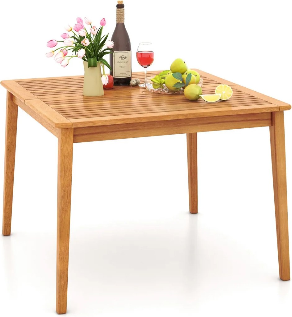 Mesa de jantar jardim exterior para 4 pessoas quadrada 100 cm com orifício para guarda-sol de 5 cm Natural