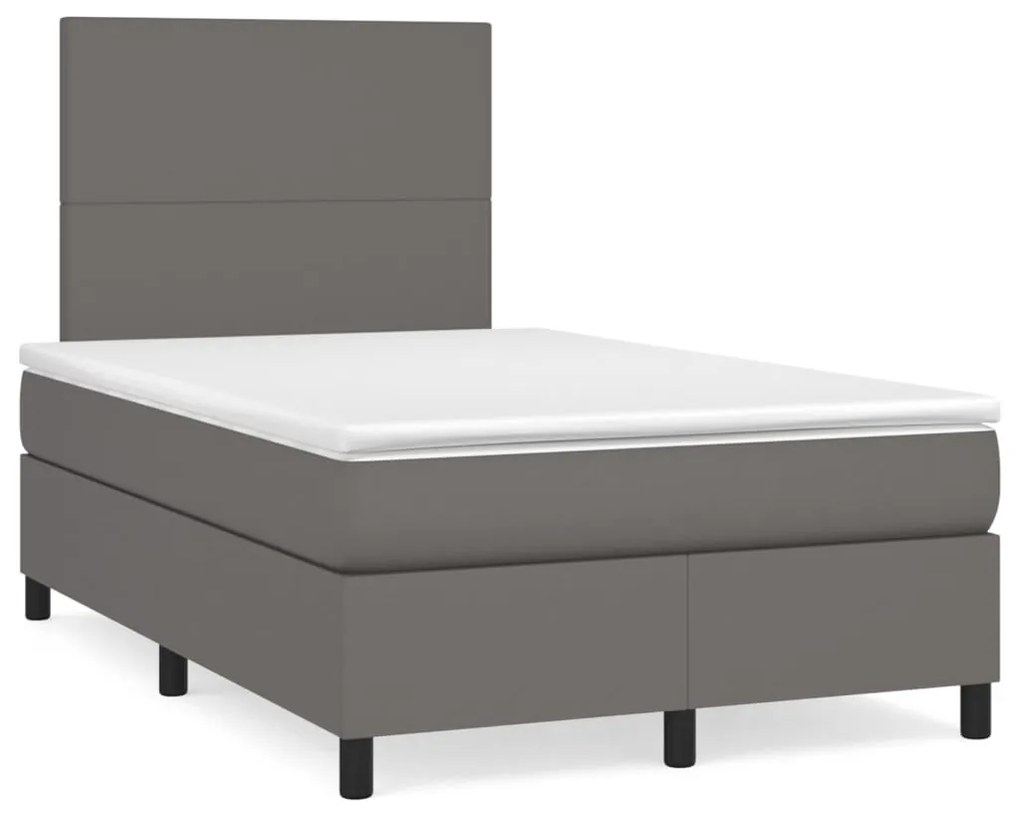 Cama boxspring com colchão 120x190 cm couro artificial cinzento