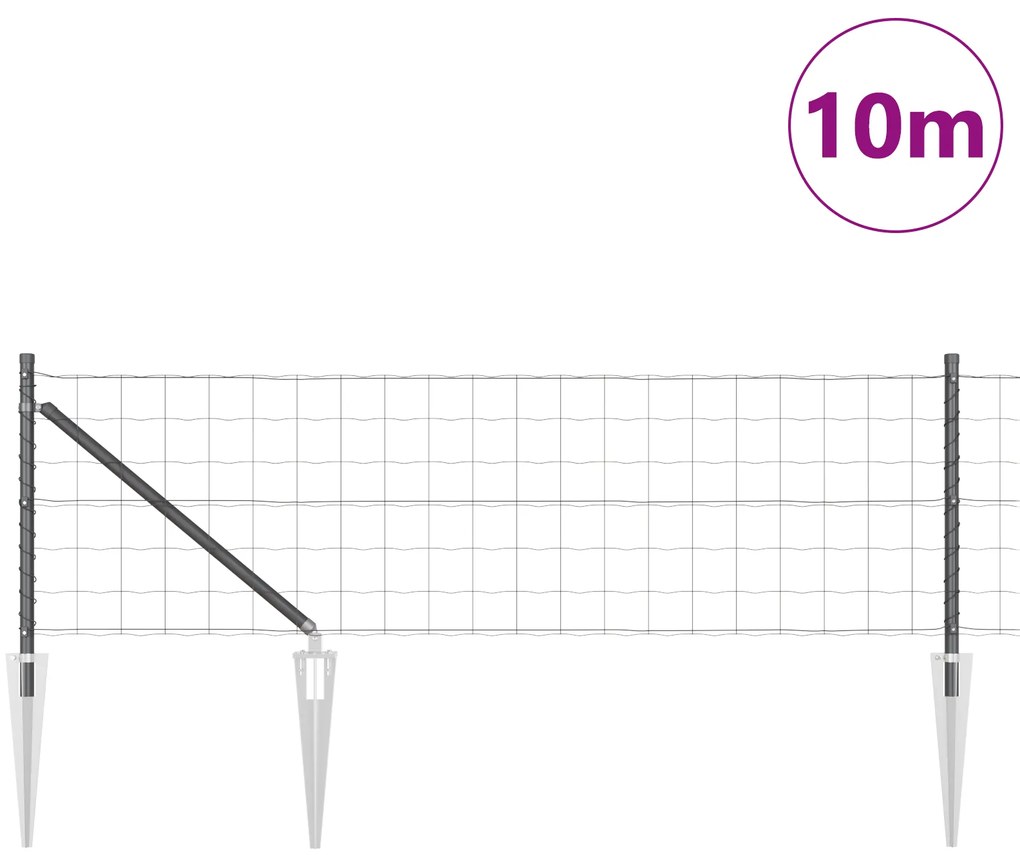 Cerca Euro com 7 Posts Pontiagudos 0.6x10 m Aço Galvanizado Cinza