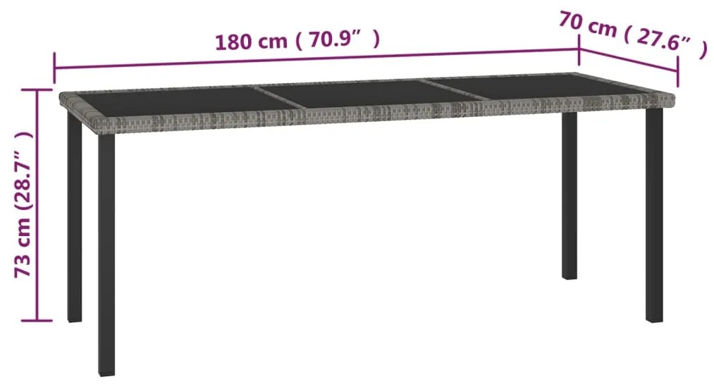 9 pcs conjunto de jantar para jardim vime PE cinzento