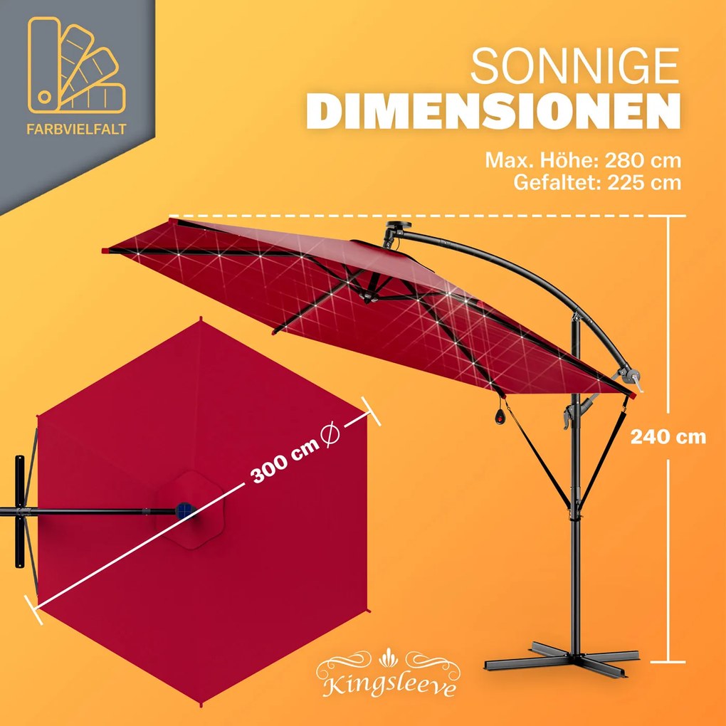 Guarda-sol solar cantilever LED Haiti Ø300cm Proteção UV 80+ vermelho