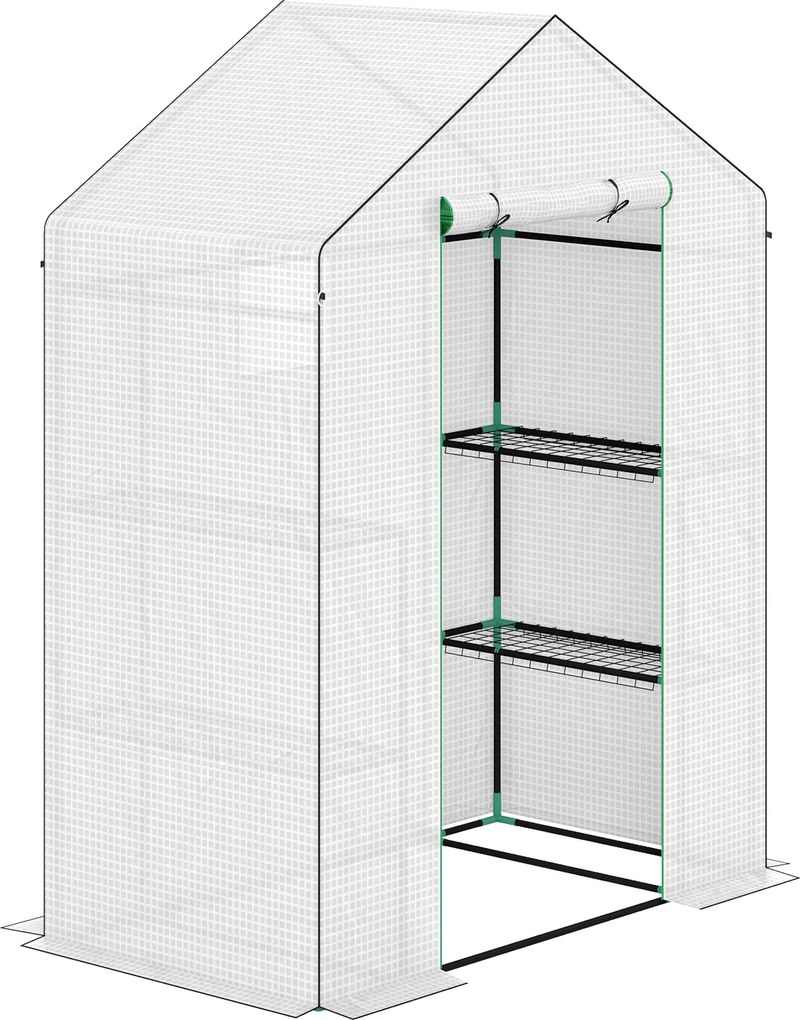 Outsunny Estufa de Jardim com 1 Porta 2 Janelas e Prateleiras de 2 Níveis em Forma de U para Cultivo de Plantas 140x73x190 cm Branco | Aosom Portugal