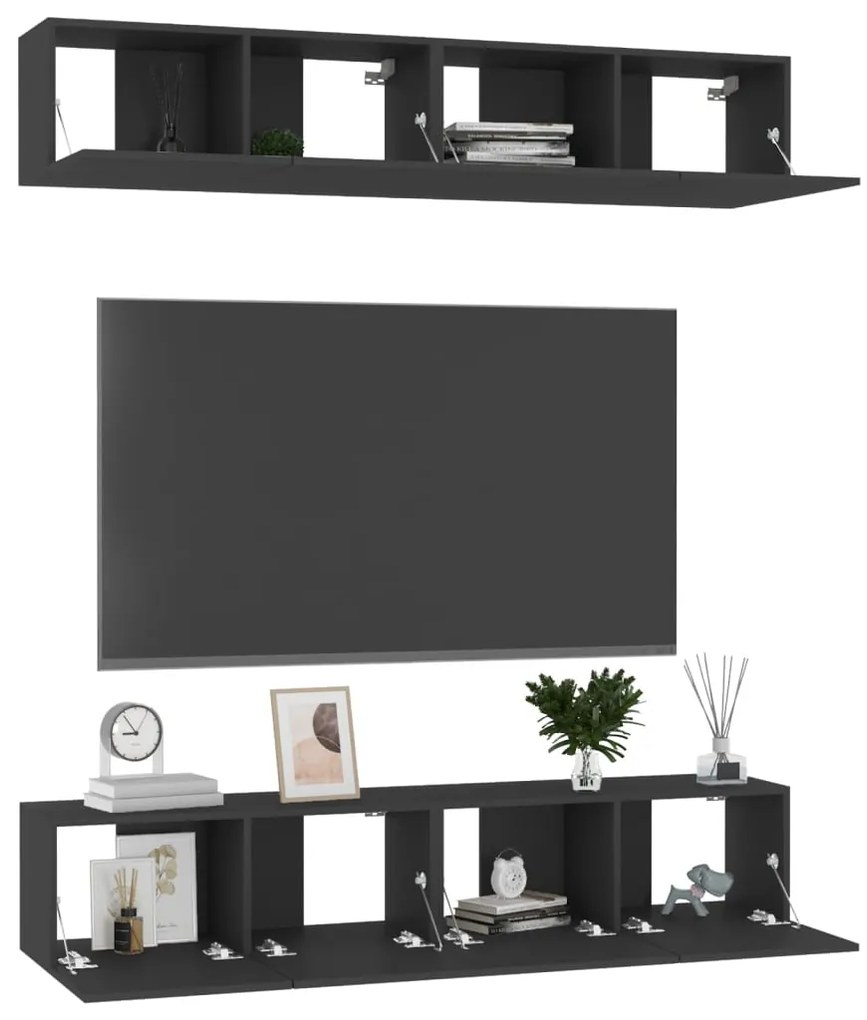 Móveis de TV 4 pcs 80x30x30 cm derivados de madeira preto