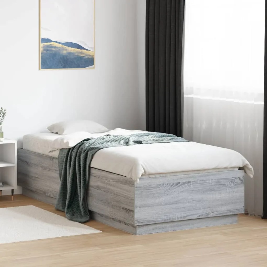 Estrutura cama 90x200 cm derivados de madeira cinzento sonoma