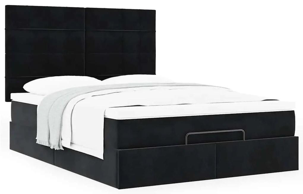 Estrutura de cama otomana com colchões 140x190 cm veludo preto