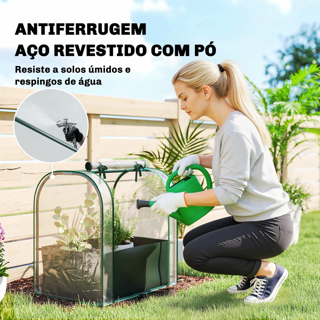 Mini Estufa com Bolsa de Plantação Estufa Pequena Portátil para Interior e Exterior 68x50x70 cm Verde