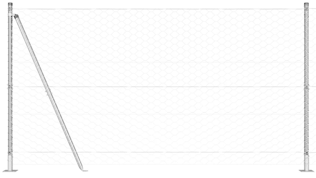 Cerca de Arame Hexagonal com 7 Postes Flangiados 1,2x25 m Aço Prateado