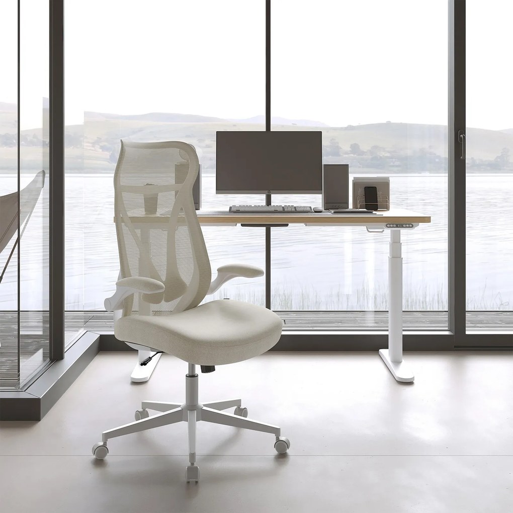 Cadeira de escritório ergonómica 67 x 67 x 125 cm bege