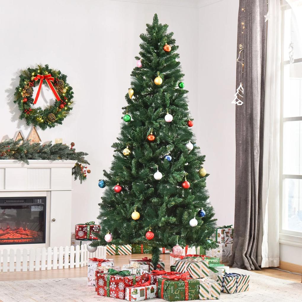 HOMCOM Árvore de Natal Artificial 210cm Ignífuga com 1064 Ramas com 2 Tipos de Pontas de PVC e Base de Aço Decoração de Natal para Interiores Verde