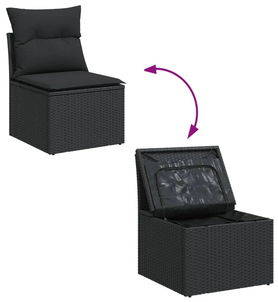 13 pcs conjunto de sofás de jardim com almofadões vime PE preto