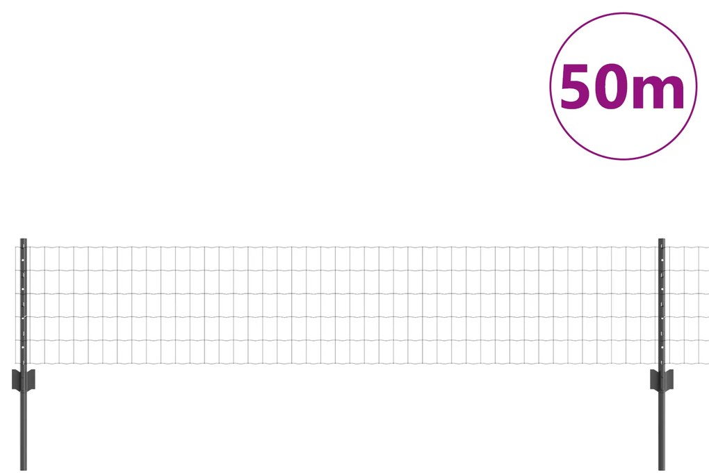 Cerca Euro com 22 Postes U Cinza 0,4x50 m Aço