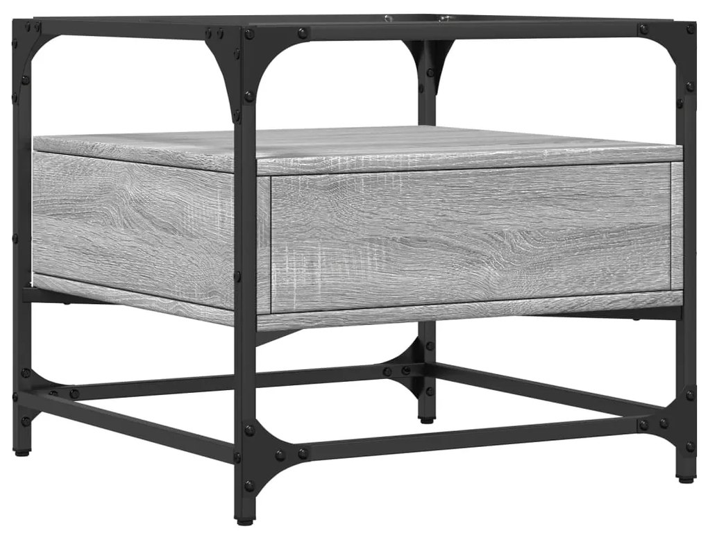 Mesa de centro c/ topo de vidro 50x50x45 cm cinza sonoma aço