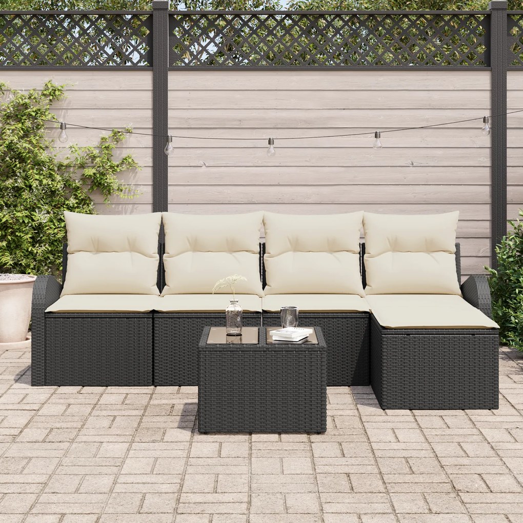 Conjunto de Sofá de Jardim vidaXL de 5 Peças com Almofadas em Vime Pol